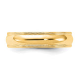 14K Yellow Gold Milgrain Half-Round Solid Wedding Band, Comfort Fit, 5mm Domed Ring