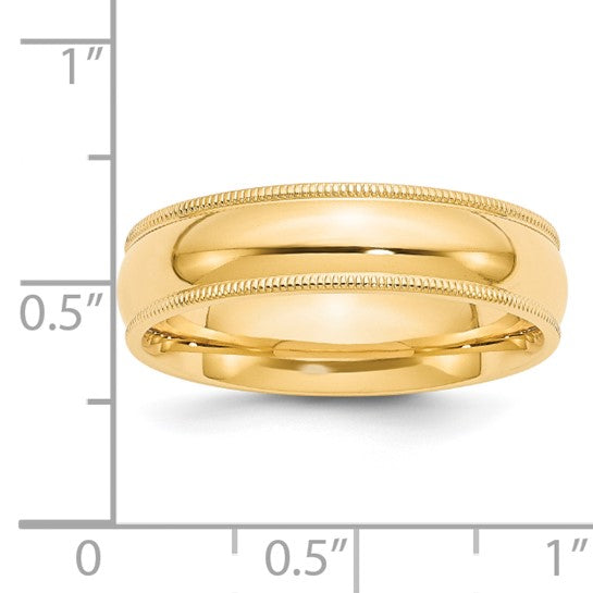 Timeless 14K Yellow Gold Milgrain Half-Round Comfort-Fit No Stone Wedding Band, 6mm