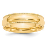 Timeless 14K Yellow Gold Milgrain Half-Round Comfort-Fit No Stone Wedding Band, 6mm
