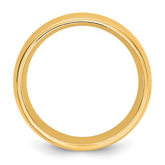 14K Yellow Gold Milgrain Half-Round Wedding Band, Comfort Fit, 7mm Solid Ring