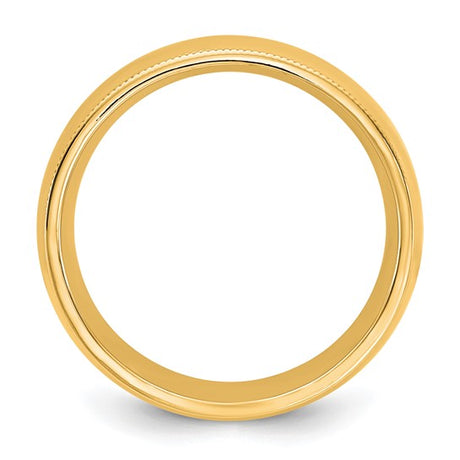 14K Yellow Gold Milgrain Half-Round Wedding Band, Comfort Fit, 7mm Solid Ring