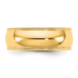 14K Yellow Gold Milgrain Half-Round Wedding Band, Comfort Fit, 7mm Solid Ring