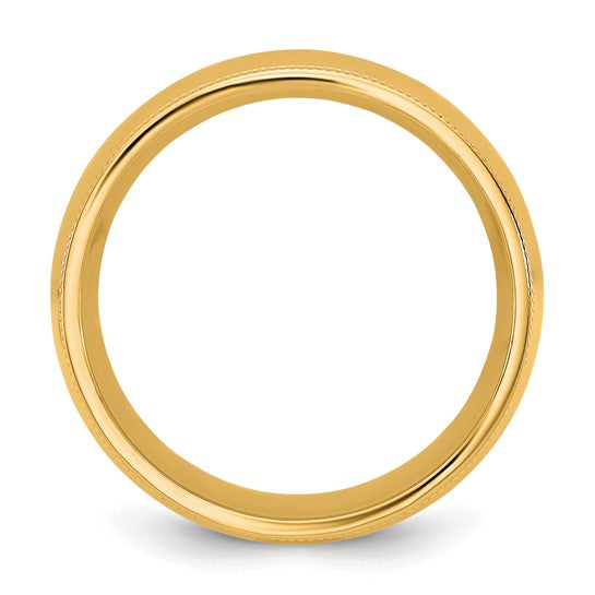 14K Yellow Gold Milgrain Half Round Comfort Fit Solid Wedding Band 8mm