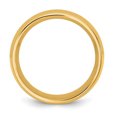 14K Yellow Gold Milgrain Half Round Comfort Fit Solid Wedding Band 8mm