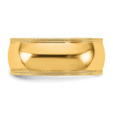 14K Yellow Gold Milgrain Half Round Comfort Fit Solid Wedding Band 8mm