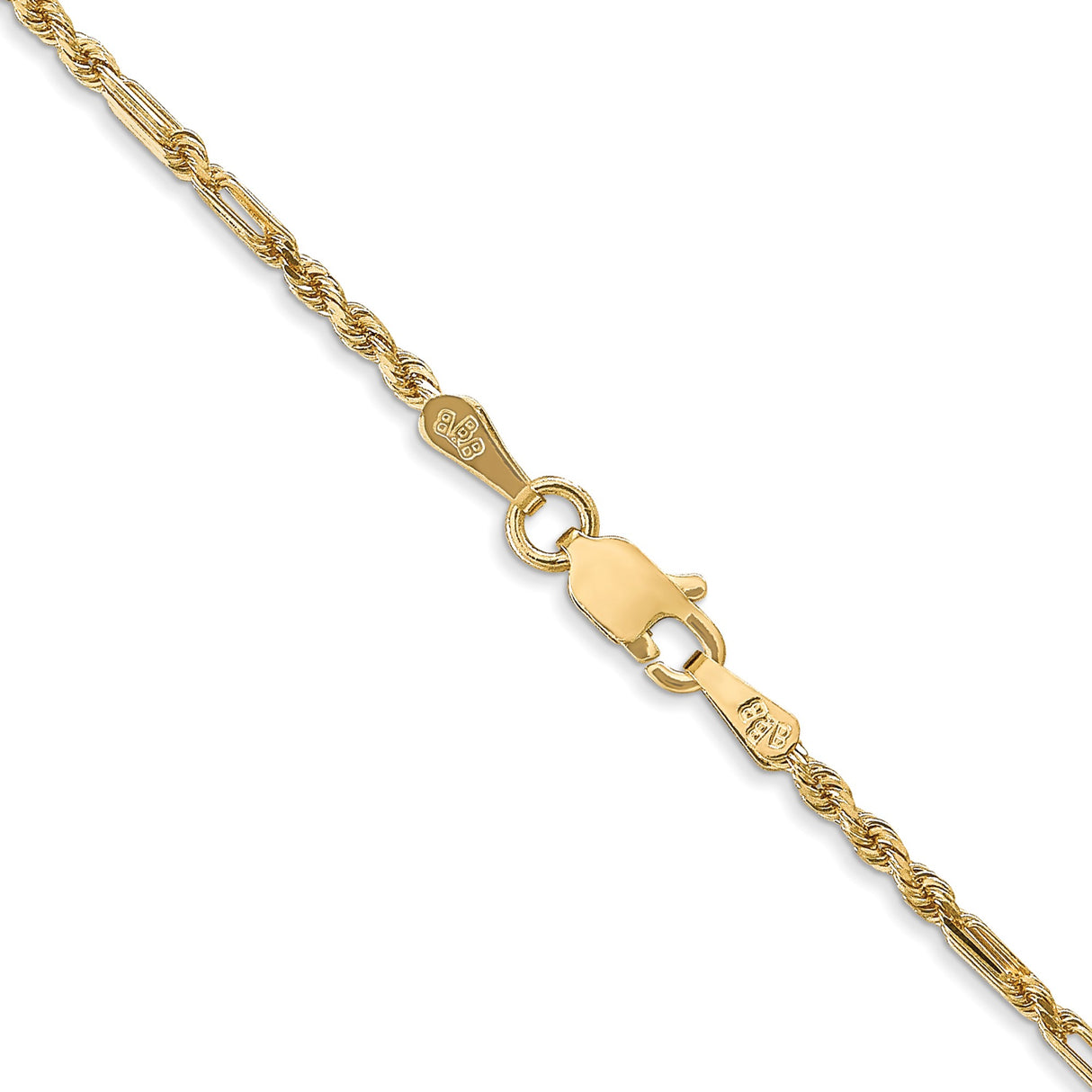 14K Yellow Gold 1.8 mm Rope Chain Necklace, Polished alternate angle