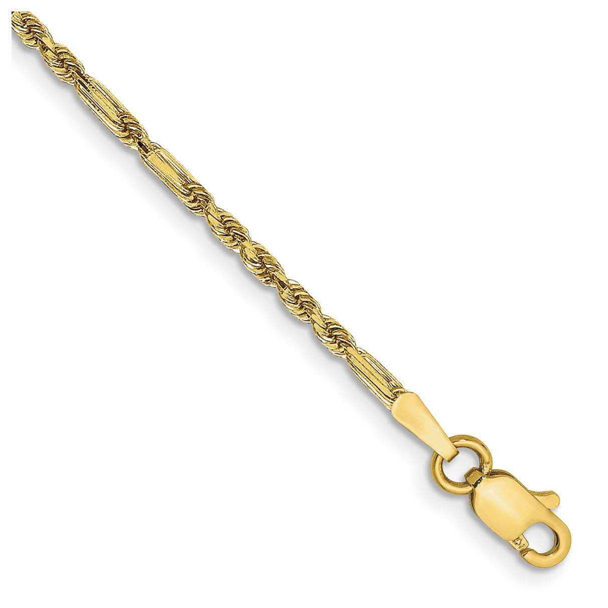 14K Yellow Gold 1.8 mm Rope Chain Anklet, Polished