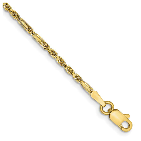 14K Yellow Gold 1.8 mm Rope Chain Anklet, Polished