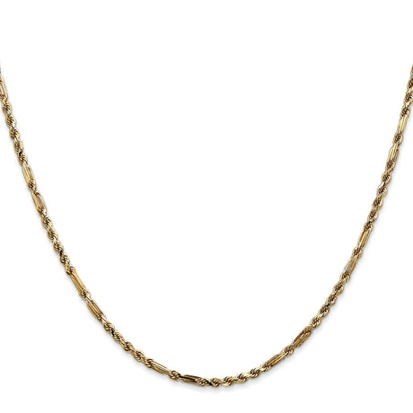 14K Yellow Gold 2.25 mm Rope Chain Necklace, Polished