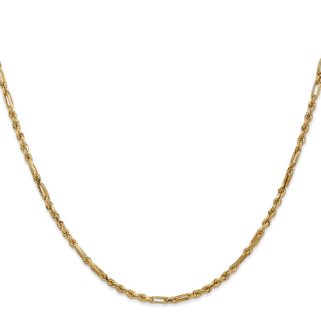 14K Yellow Gold 2.5 mm Rope Chain Necklace, Polished
