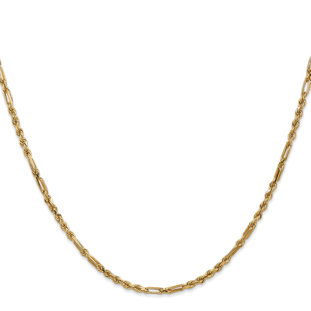 14K Yellow Gold 2.5 mm Rope Chain Necklace, Polished