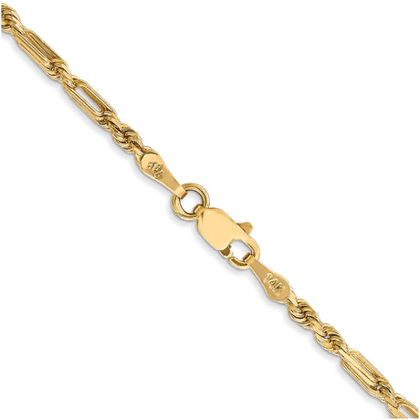 14K Yellow Gold 2.5 mm Rope Chain Necklace, Polished alternate angle