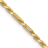 14K Yellow Gold 2.5 mm Rope Chain Necklace, Polished detail view