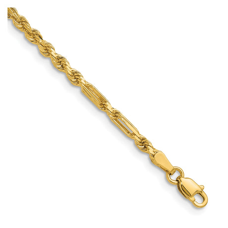 14K Yellow Gold 2.75 mm Rope Chain Bracelet, Polished shown for scale