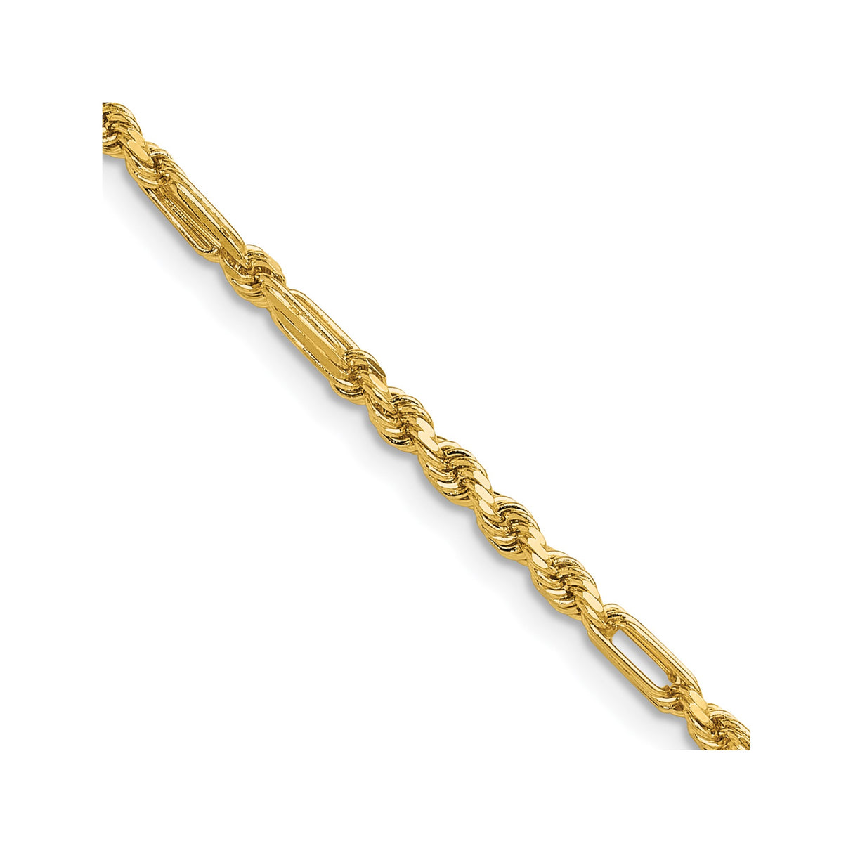 14K Yellow Gold 2.75 mm Rope Chain Necklace, Polished detail view