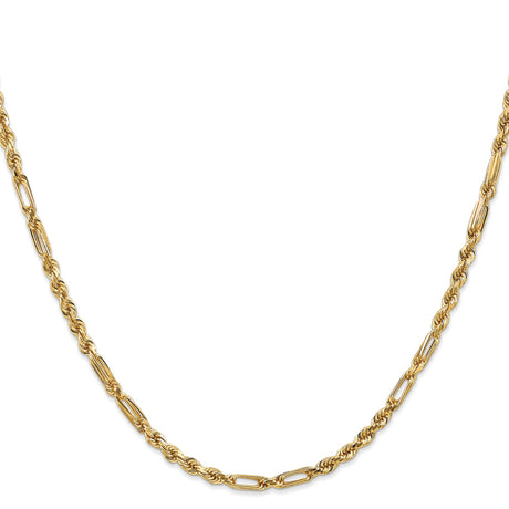 14K Yellow Gold 3 mm Rope Chain Necklace, Polished