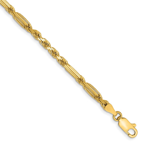 14K Yellow Gold 3 mm Rope Chain Bracelet, Polished