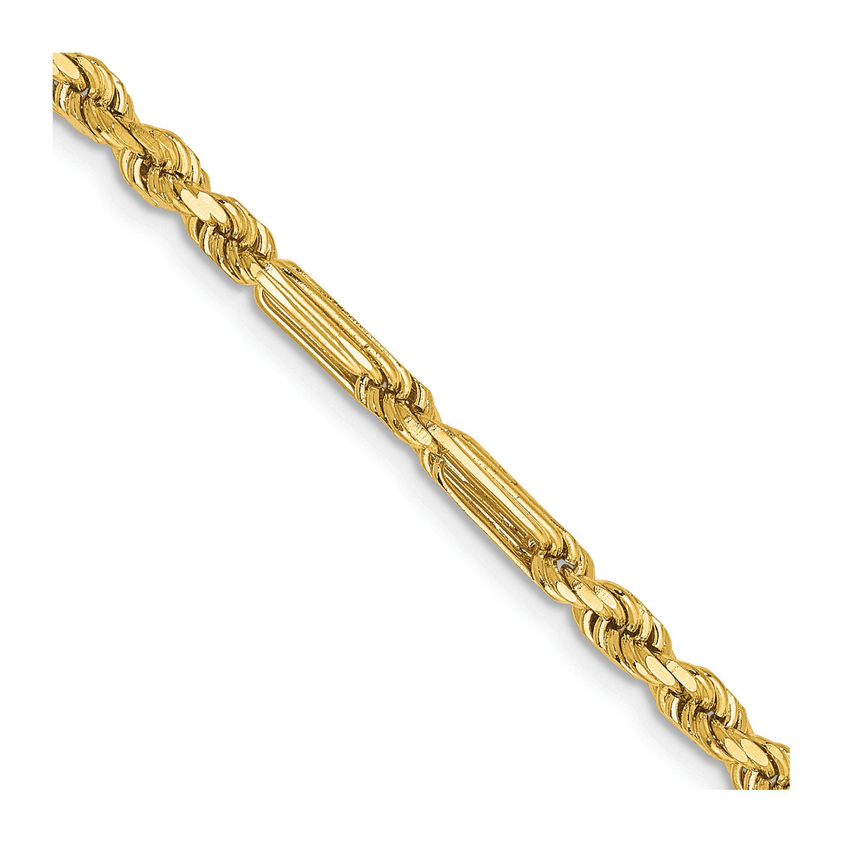 14K Yellow Gold 3 mm Rope Chain Necklace, Polished detail view