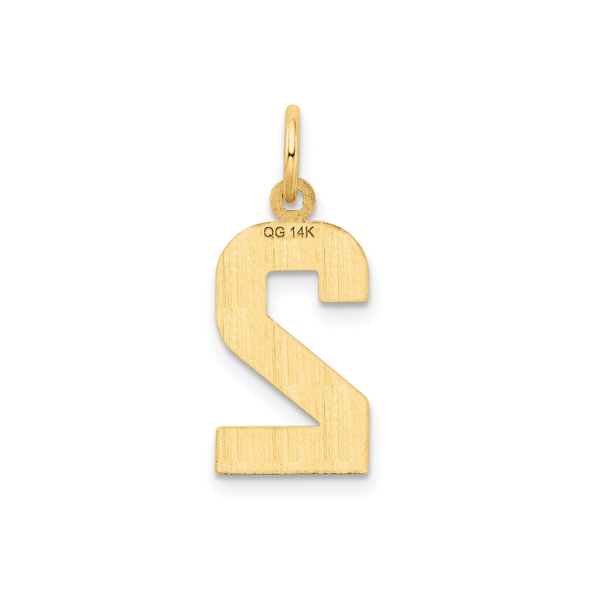 14k Yellow Gold Number 2 Pendant Charm with Textured and Polished Finish