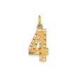 14k Yellow Gold Number 4 Pendant Charm with Polished and Textured Finish