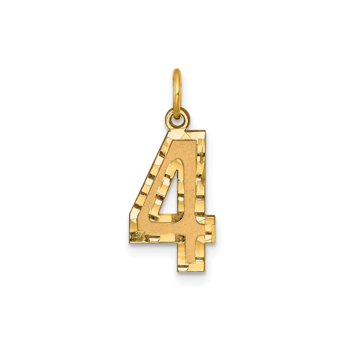 14k Yellow Gold Number 4 Pendant Charm with Polished and Textured Finish