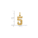 14k Yellow Gold Number 5 Pendant, Textured and Polished Finish Unisex Charm