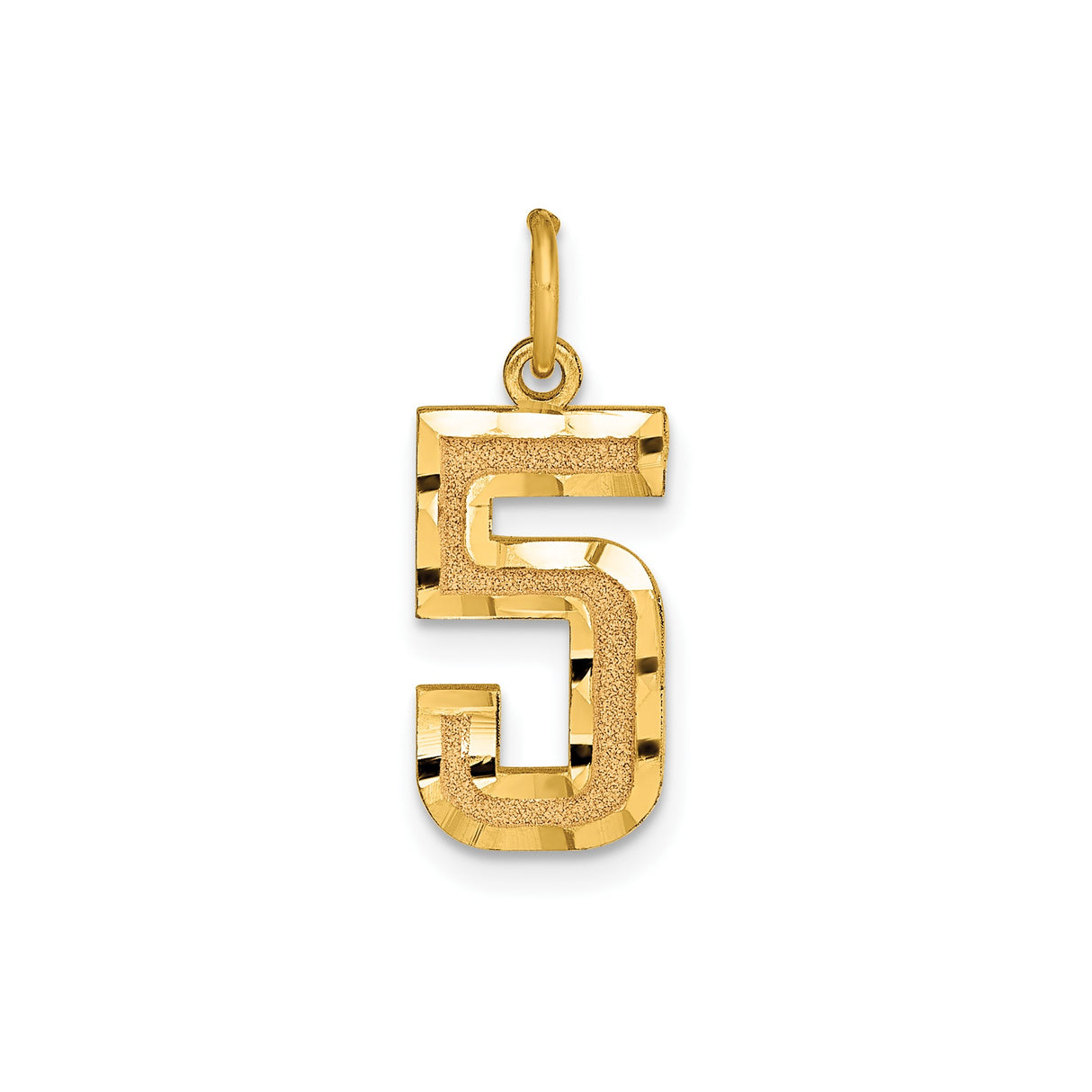 14k Yellow Gold Number 5 Pendant, Textured and Polished Finish Unisex Charm