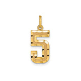 14k Yellow Gold Number 5 Pendant, Textured and Polished Finish Unisex Charm