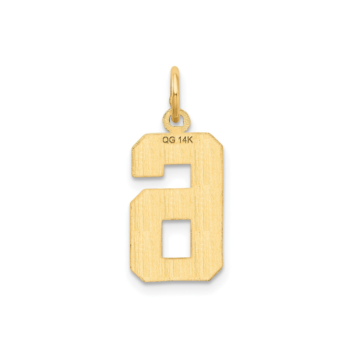 14k Yellow Gold Number 6 Pendant Charm, Textured Block Style, Unisex Jewelry
