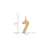 14k Yellow Gold Number Seven Pendant Charm, Diamond Cut Textured, Lucky Numerology Jewelry
