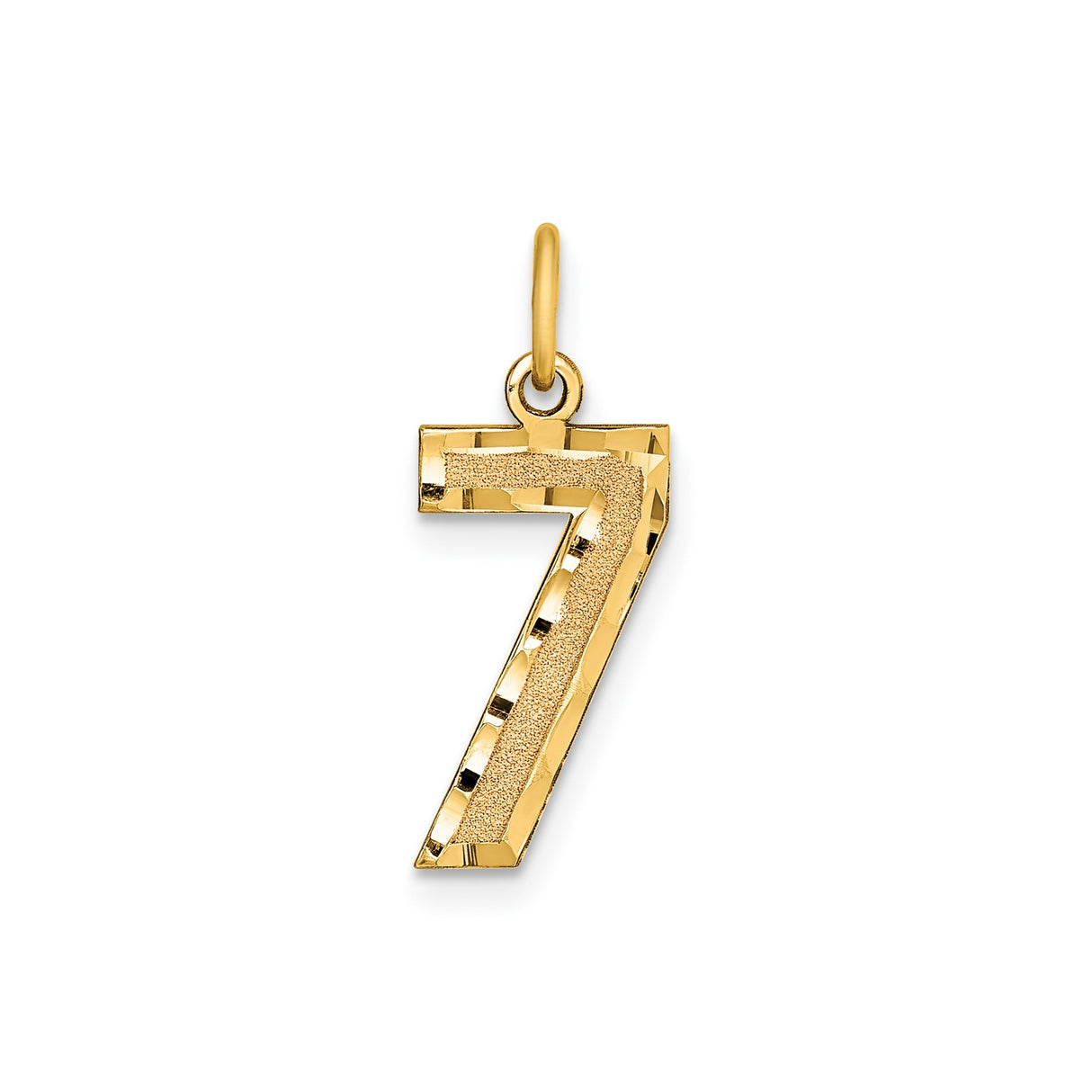 14k Yellow Gold Number Seven Pendant Charm, Diamond Cut Textured, Lucky Numerology Jewelry