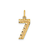 14k Yellow Gold Number Seven Pendant Charm, Diamond Cut Textured, Lucky Numerology Jewelry