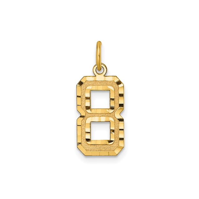 14k Yellow Gold Number 8 Pendant Charm, Textured and Polished Finish, Unisex Lucky Number Jewelry