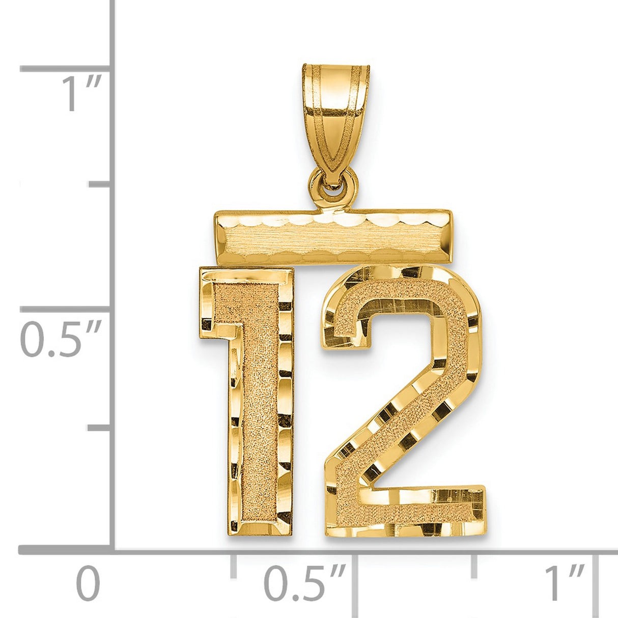 Medium Diamond-cut Number 12 Charm Pendant in Real 14k Yellow Gold