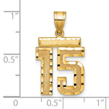Medium Diamond-cut Number 15 Charm Pendant in Real 14k Yellow Gold