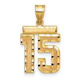 Medium Diamond-cut Number 15 Charm Pendant in Real 14k Yellow Gold