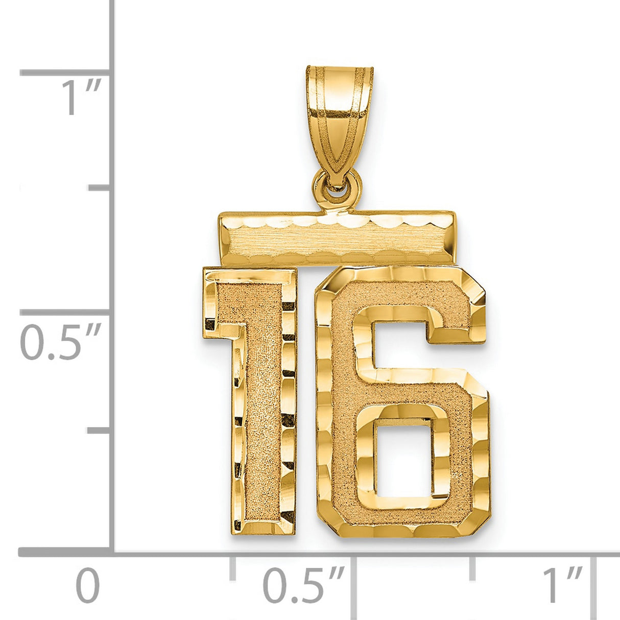 14k Yellow Gold Number 16 Pendant, Polished and Textured Sweet Sixteen Charm