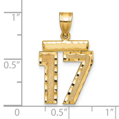 Medium Diamond-cut Number 17 Charm Pendant in Real 14k Yellow Gold