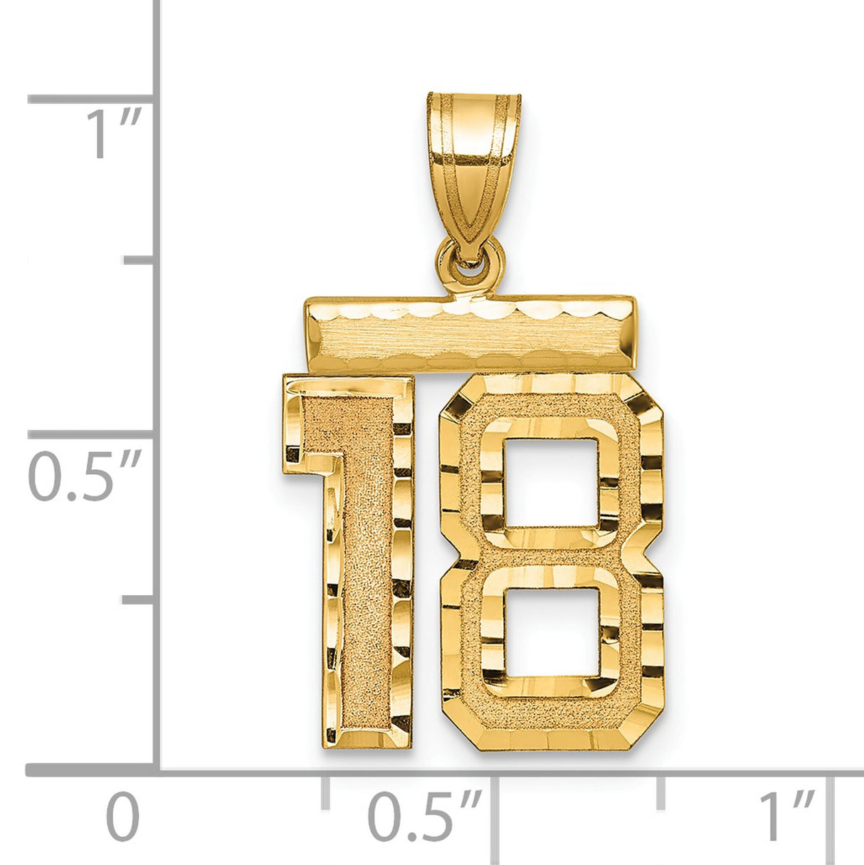 14k Yellow Gold Number 18 Pendant, Textured and Polished Athletic Design, Unisex Charm