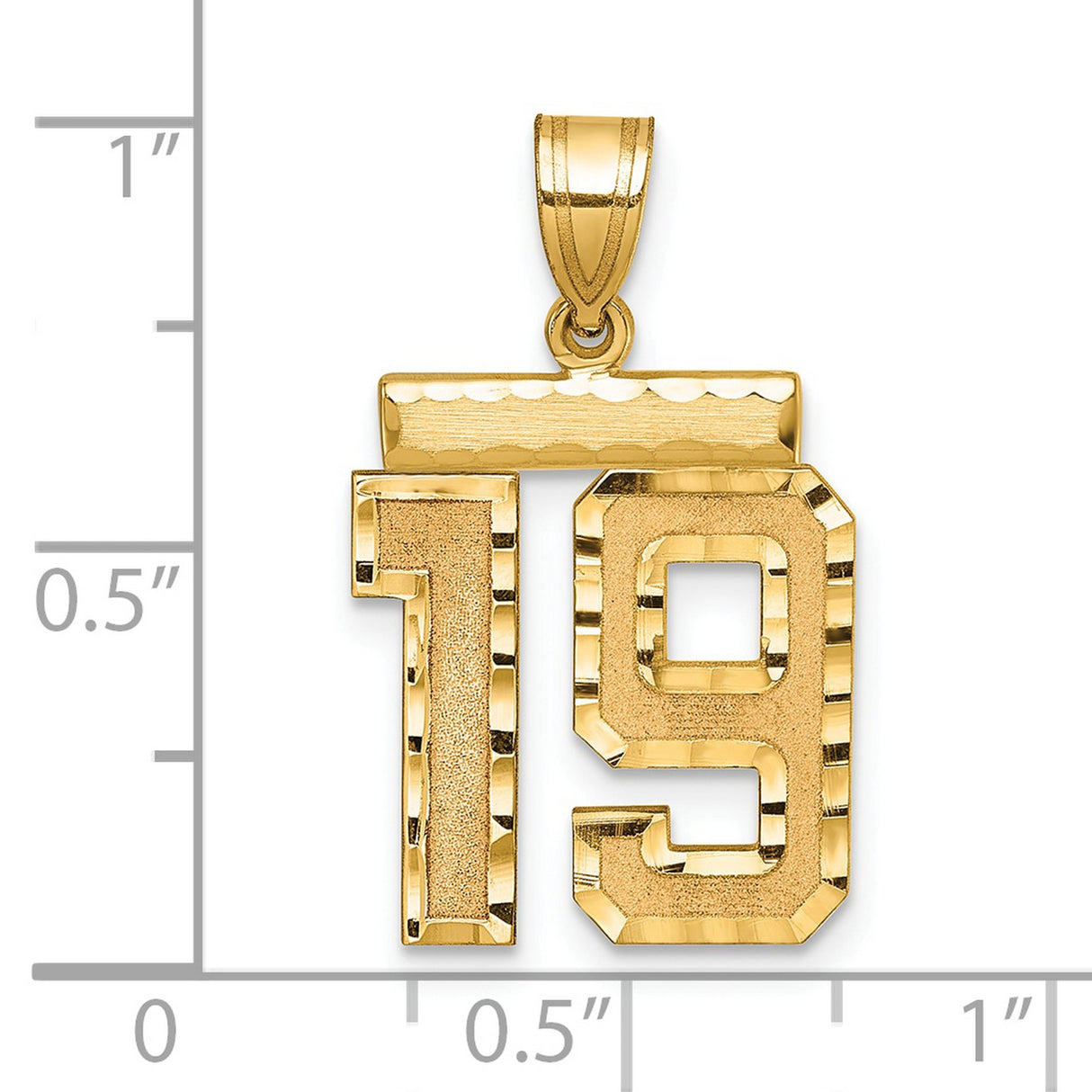 14k Yellow Gold Number 19 Pendant, Beveled Edge with Polished and Textured Finish