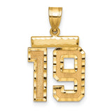 14k Yellow Gold Number 19 Pendant, Beveled Edge with Polished and Textured Finish