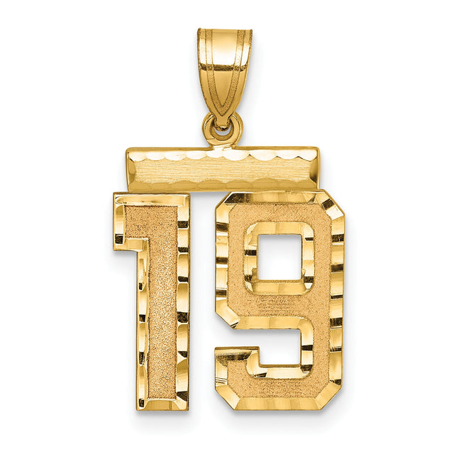 14k Yellow Gold Number 19 Pendant, Beveled Edge with Polished and Textured Finish