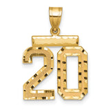 Medium Diamond-cut Number 20 Charm Pendant in Real 14k Yellow Gold