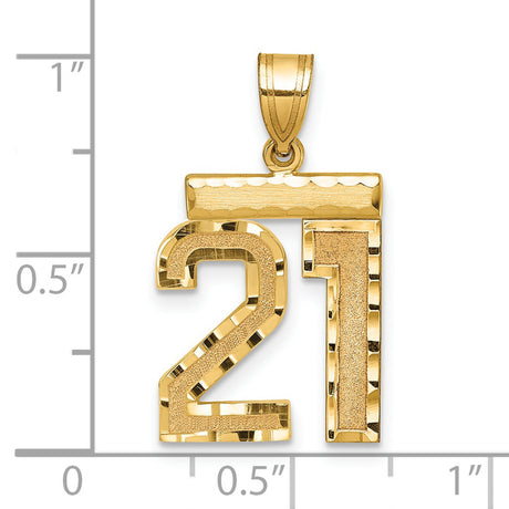 Medium Diamond-cut Number 21 Charm Pendant in Real 14k Yellow Gold