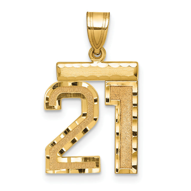 Medium Diamond-cut Number 21 Charm Pendant in Real 14k Yellow Gold