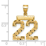 14k Yellow Gold Number 22 Pendant, Bold Textured Design with Polished Edges, Unisex Charm