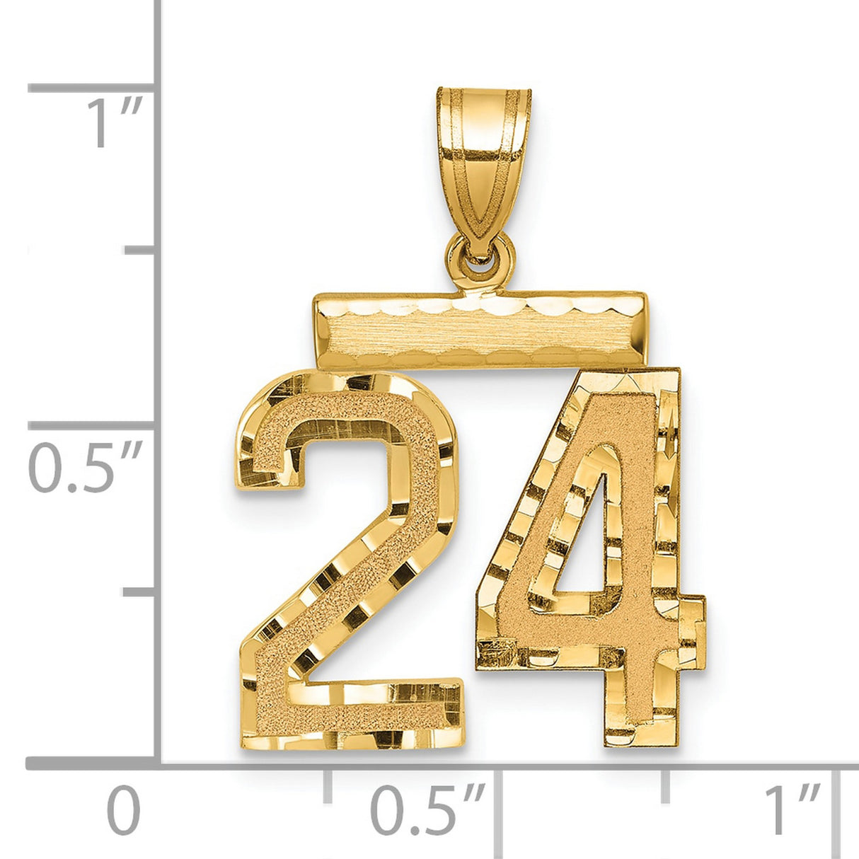 14k Yellow Gold Number 24 Pendant, Polished and Textured Sports Charm for Men or Unisex Wear
