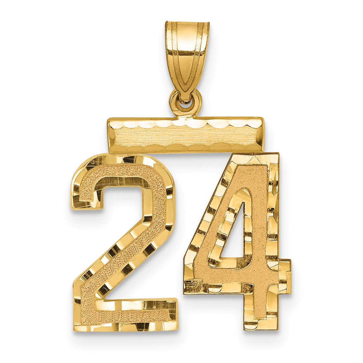 14k Yellow Gold Number 24 Pendant, Polished and Textured Sports Charm for Men or Unisex Wear