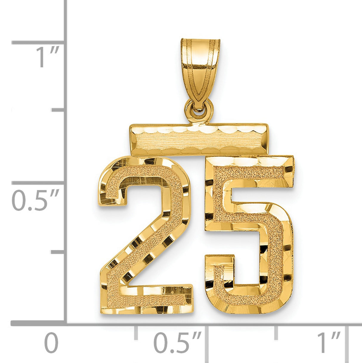 14k Yellow Gold Number 25 Pendant, Textured and Polished Finish, Unisex Milestone Charm