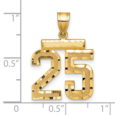 14k Yellow Gold Number 25 Pendant, Textured and Polished Finish, Unisex Milestone Charm